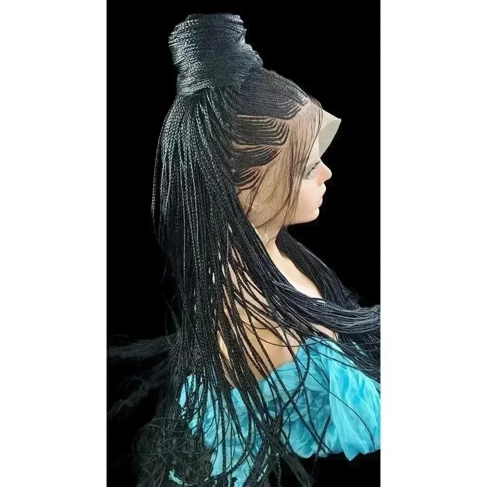 Long Jet Black Ghana Braid Wig - Handmade - Picture 6 of 16